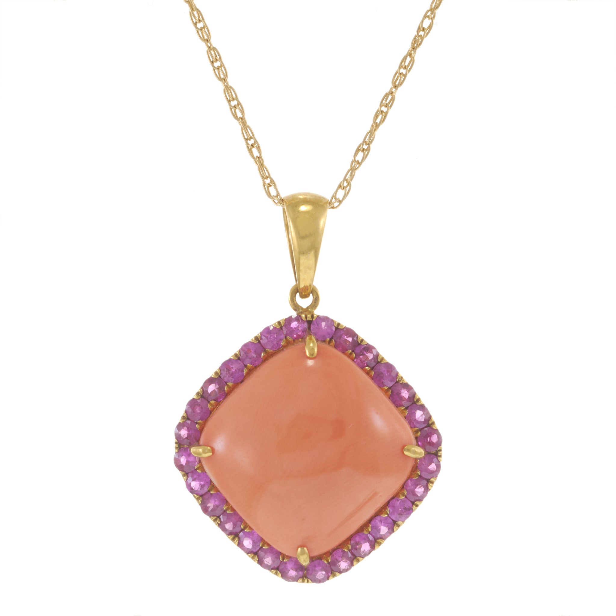 18kt Yellow Gold Coral and Pink Sapphire Pendant