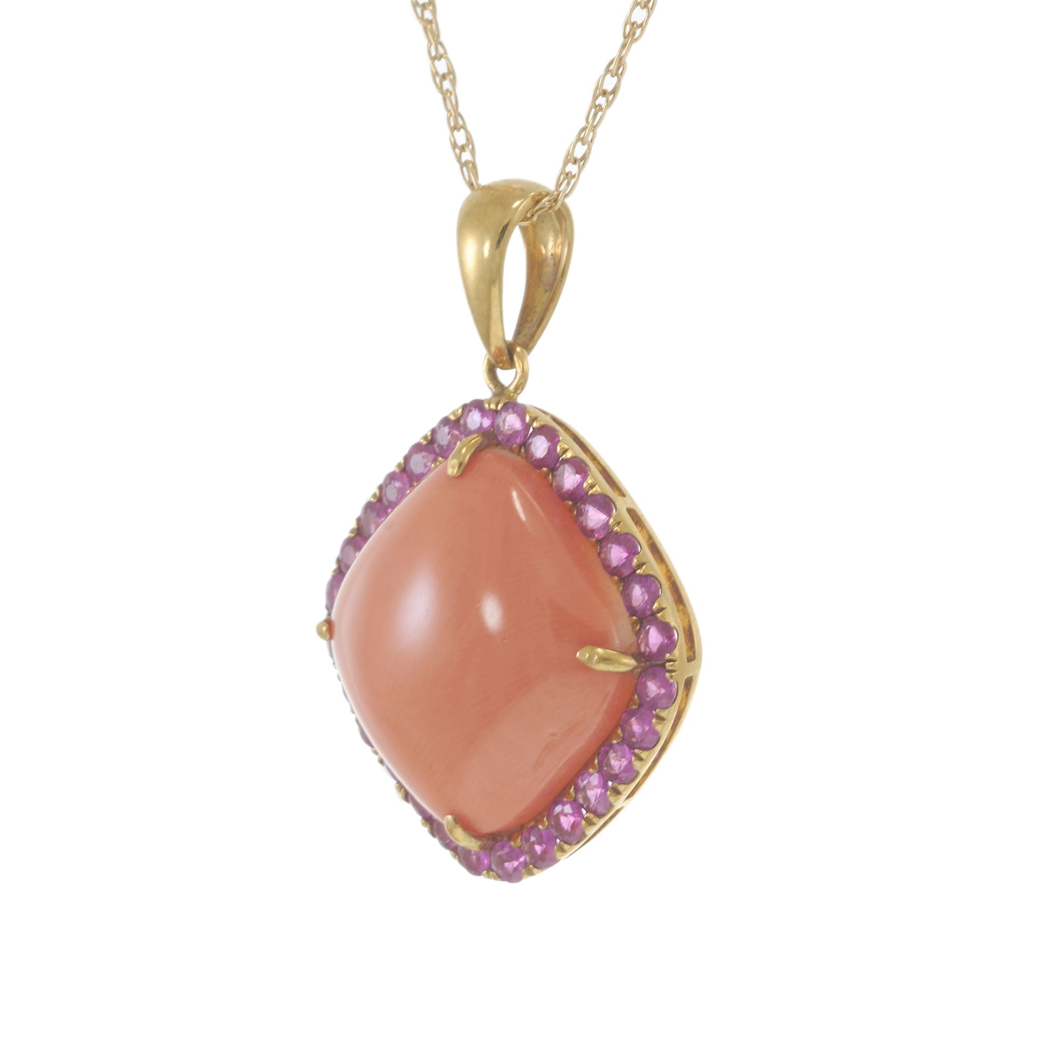 18kt Yellow Gold Coral and Pink Sapphire Pendant