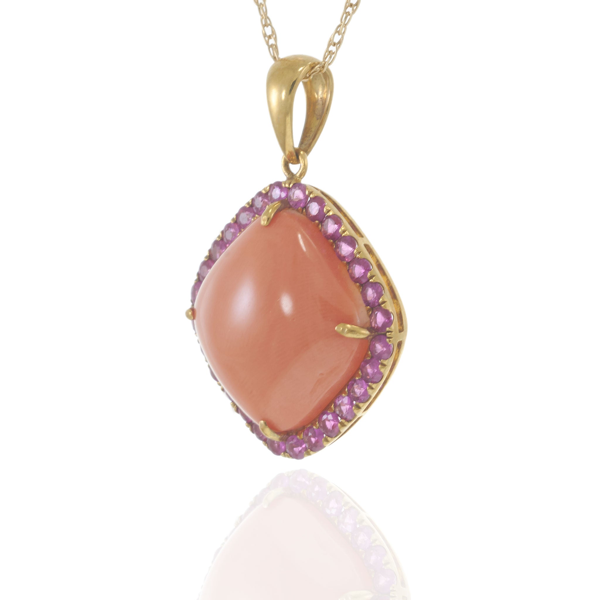 18kt Yellow Gold Coral and Pink Sapphire Pendant