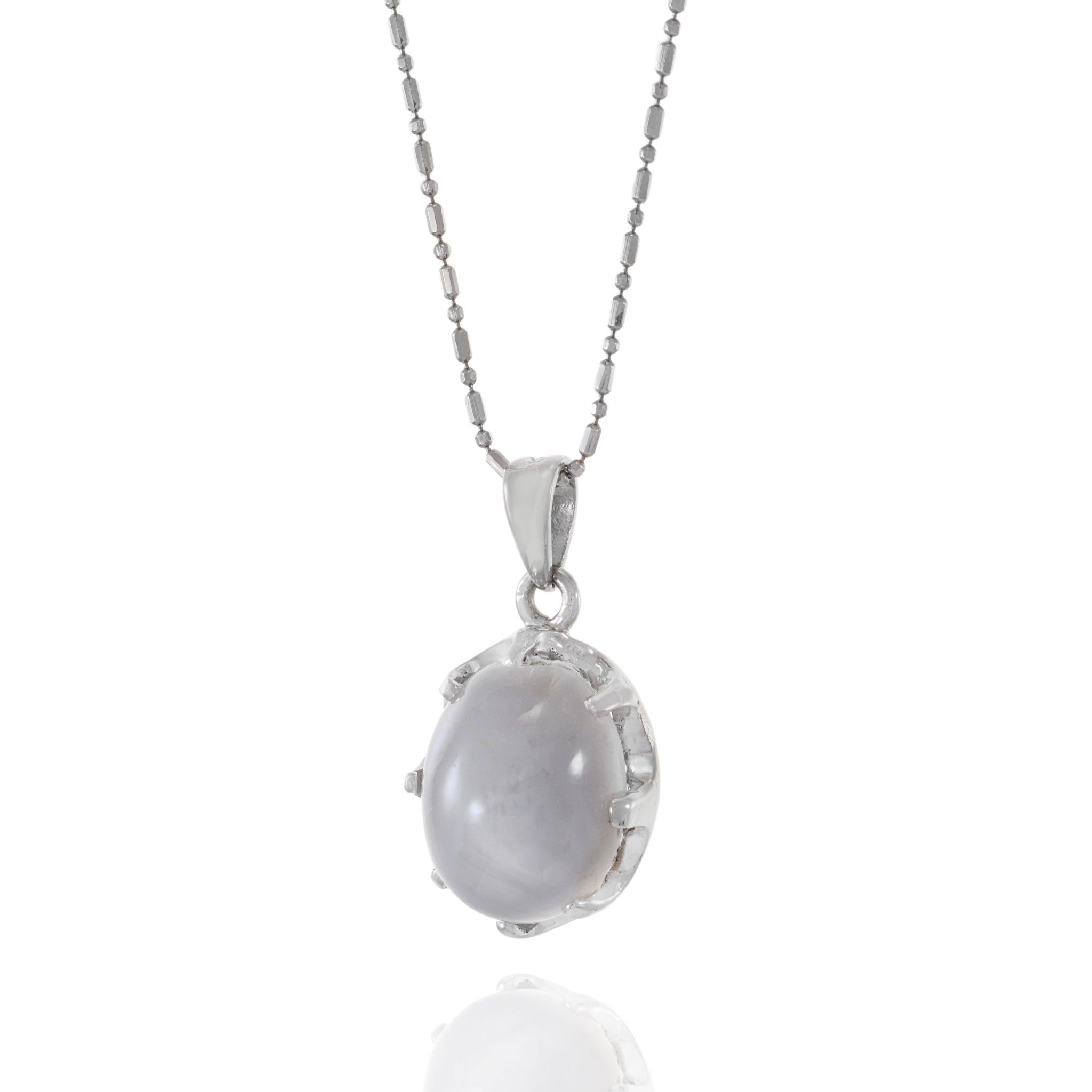 18KT White Gold Natural Star Grey Sapphire Necklace