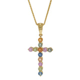 18KT Yellow Gold Multi-Color Sapphire Cross Pendant