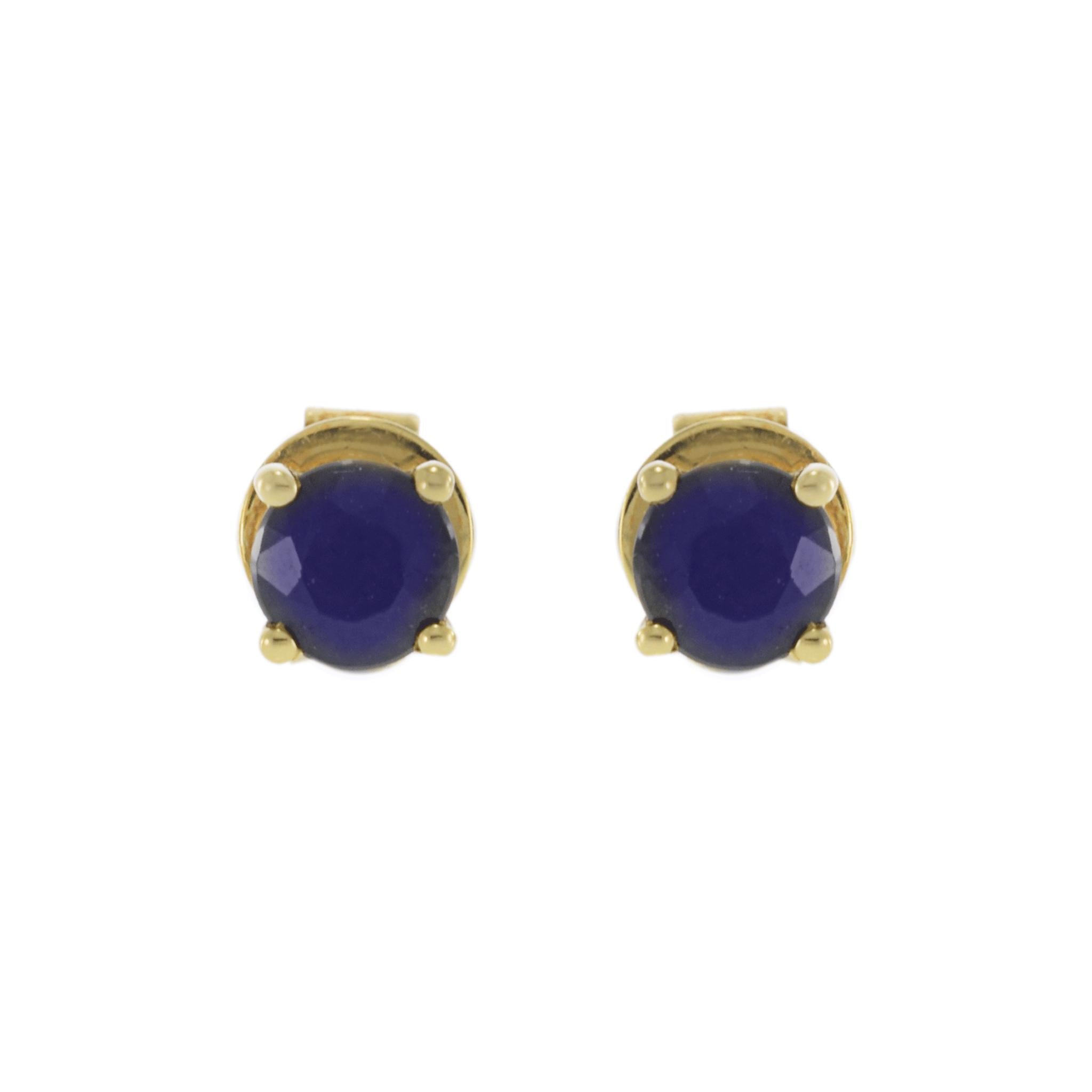 18KT Yellow Gold Blue Sapphire Stud Earrings