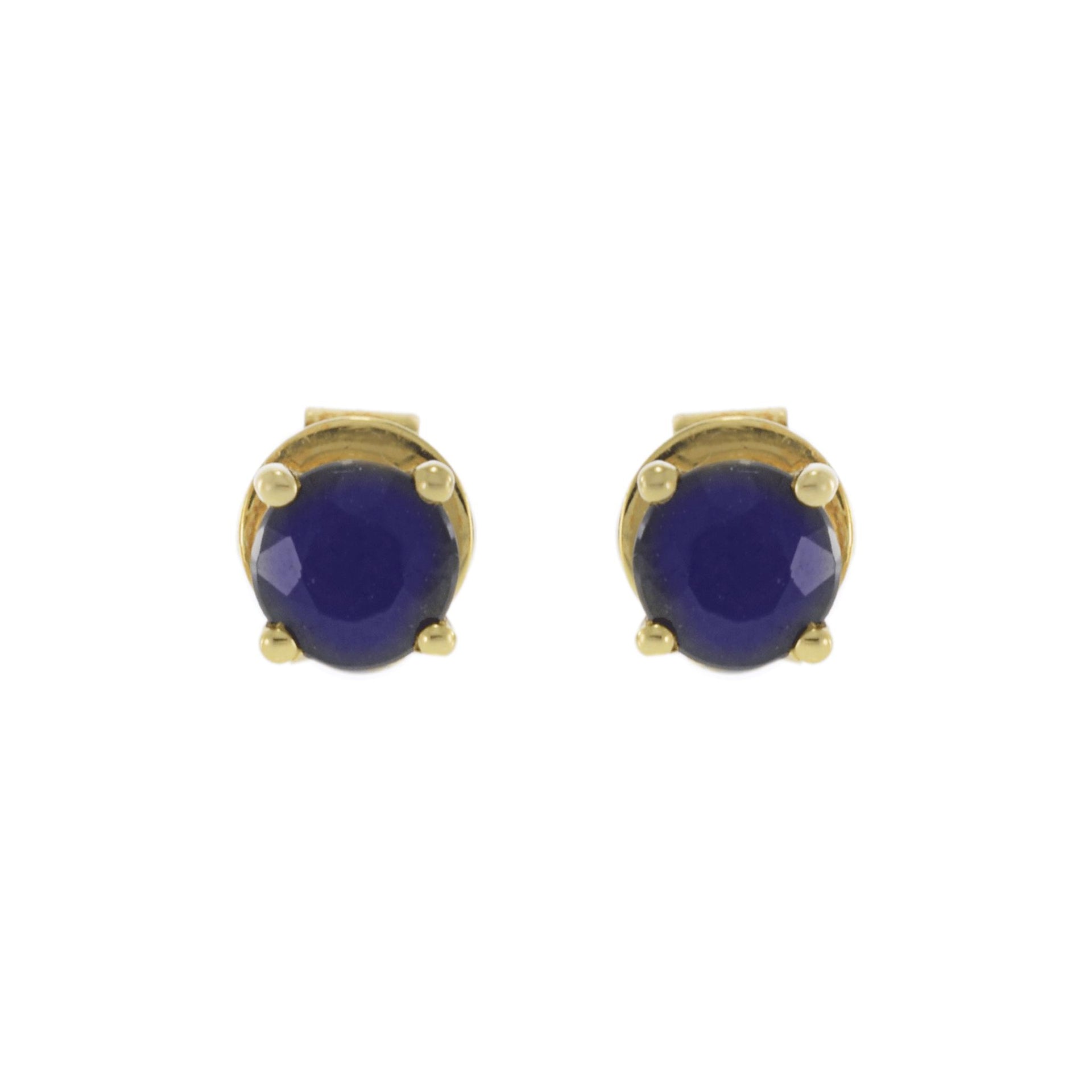 18KT Yellow Gold Blue Sapphire Stud Earrings