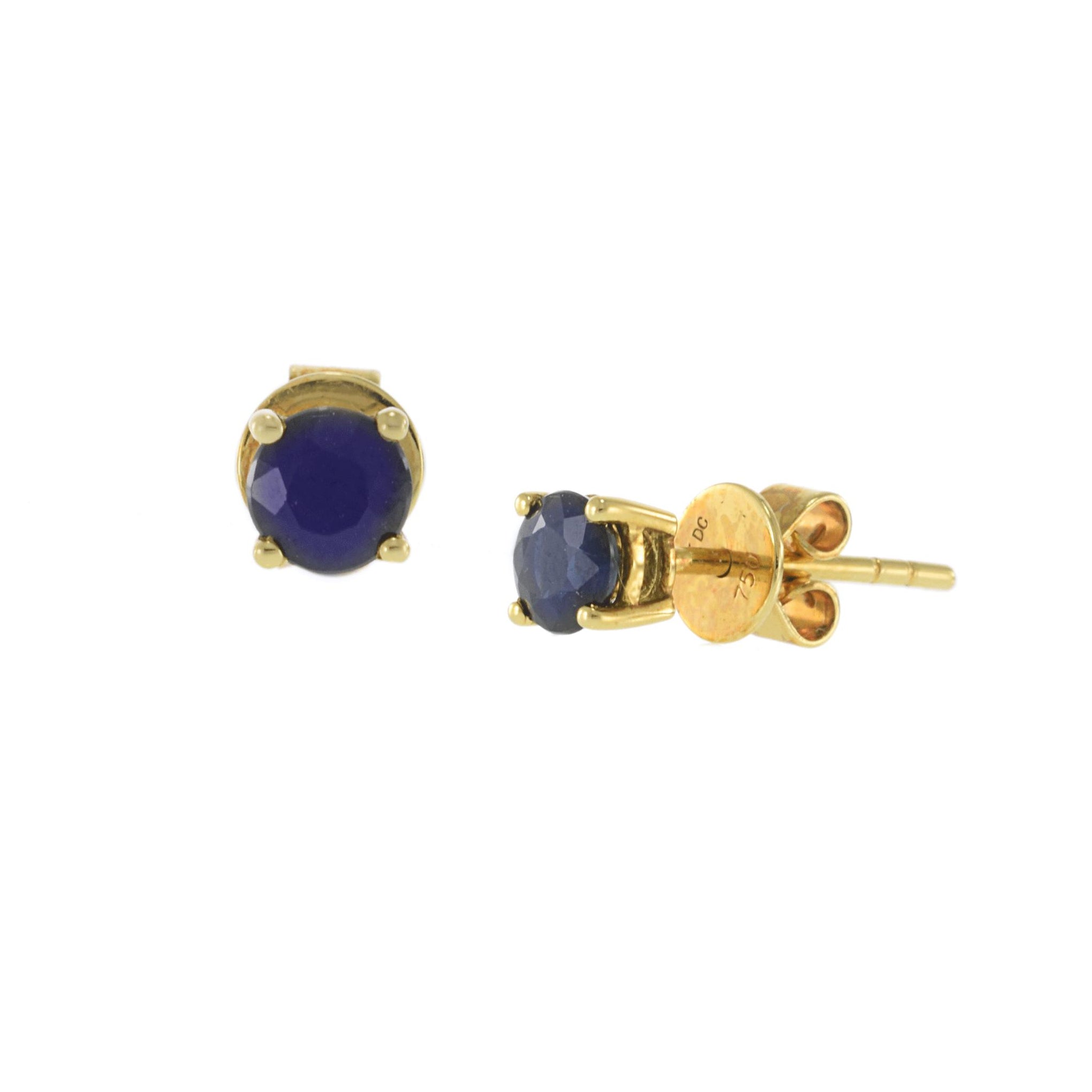 18KT Yellow Gold Blue Sapphire Stud Earrings