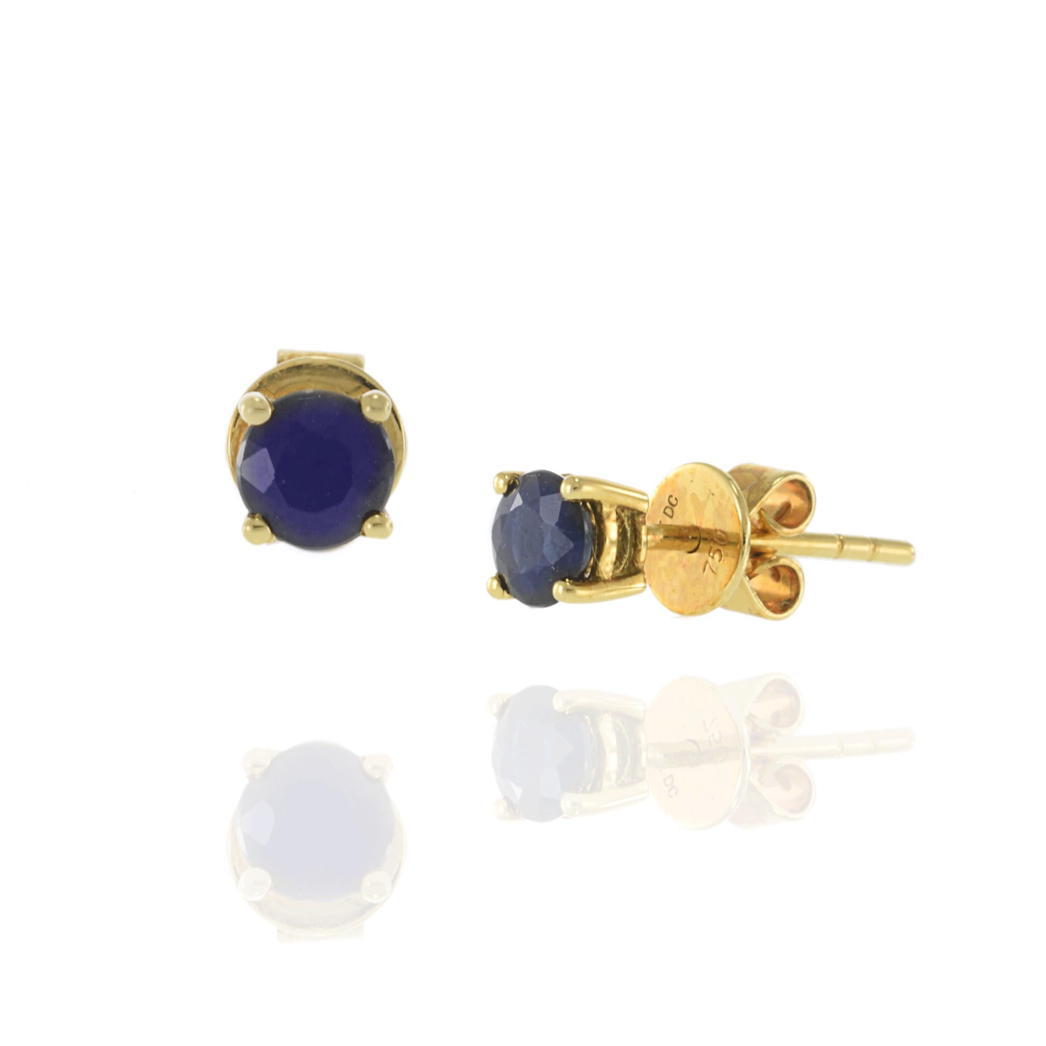 18KT Yellow Gold Blue Sapphire Stud Earrings