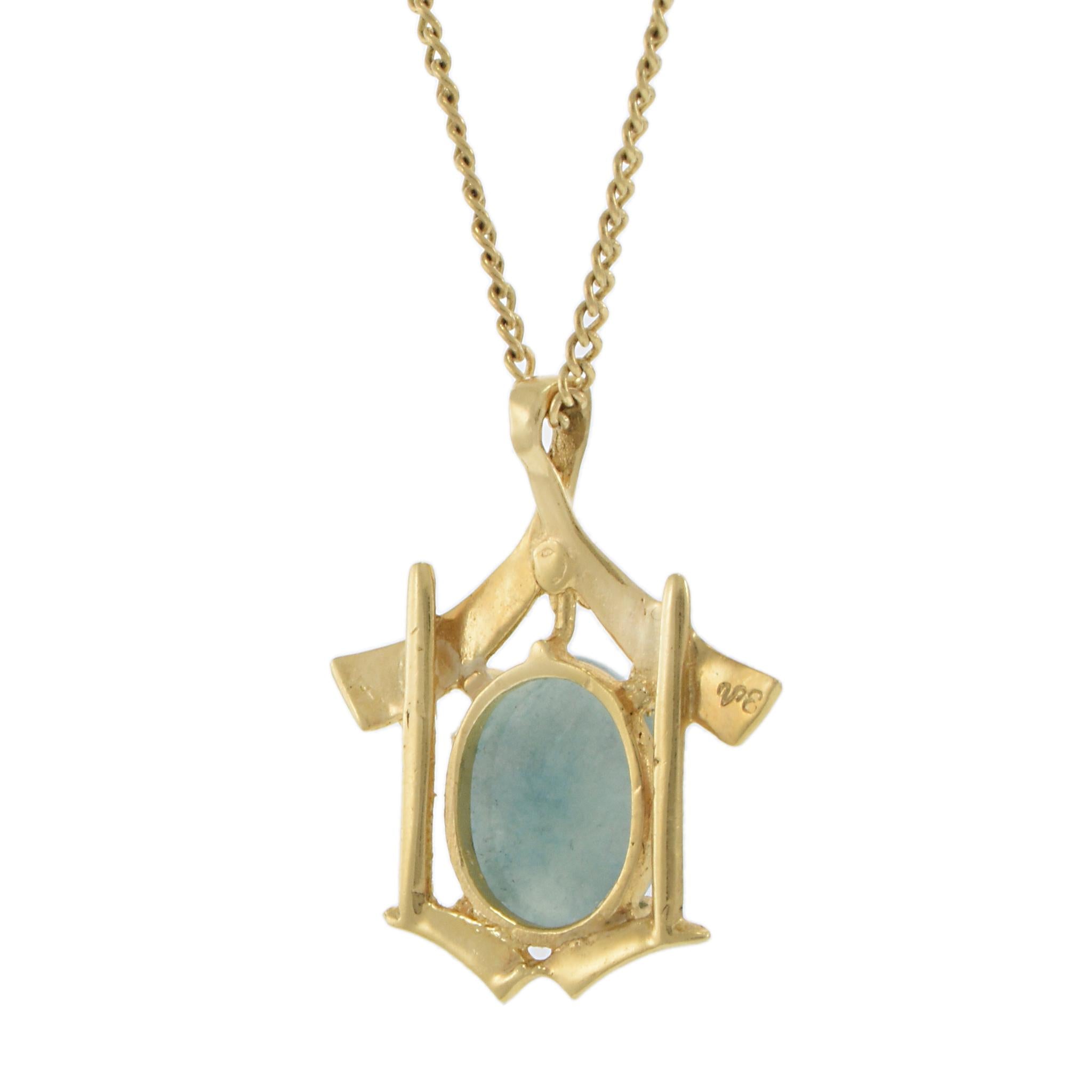 Vintage Genuine Green Jade Pendant with Yellow Gold