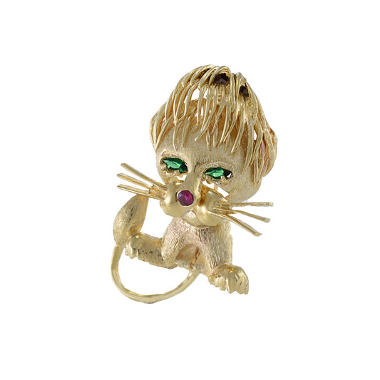Vintage 1970s 14KT Yellow Gold Lion Brooch