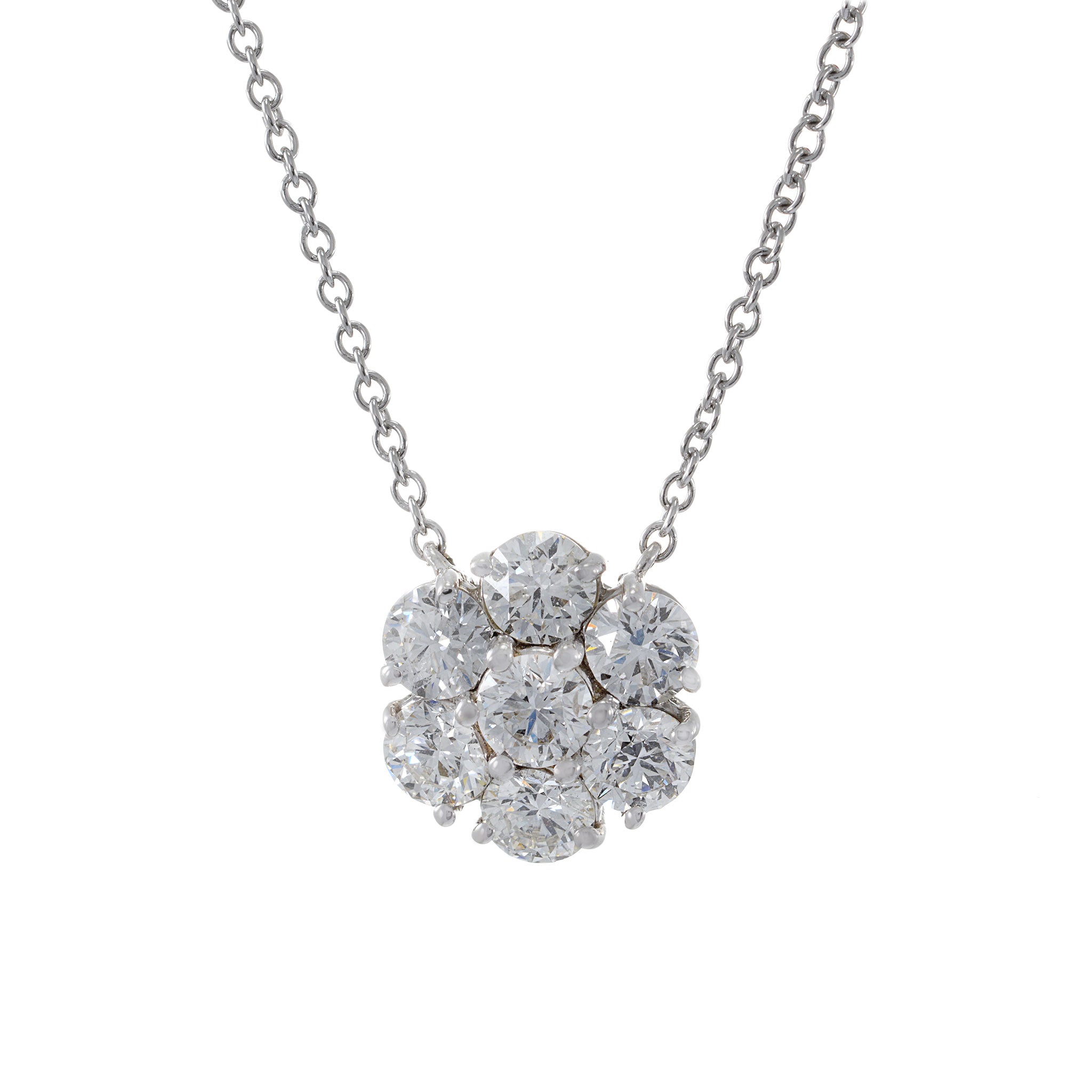 14KT White Gold Cluster Diamond Pendant