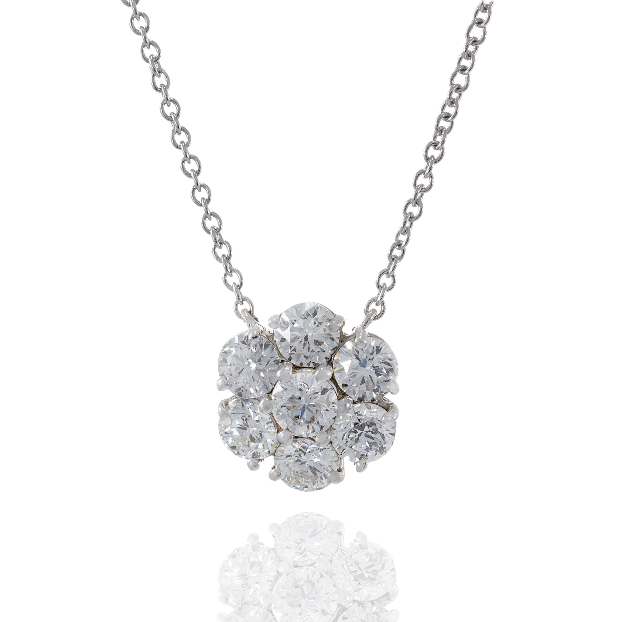 14KT White Gold Cluster Diamond Pendant