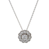 14KT White Gold Deco Style Halo Diamond Pendant Necklace