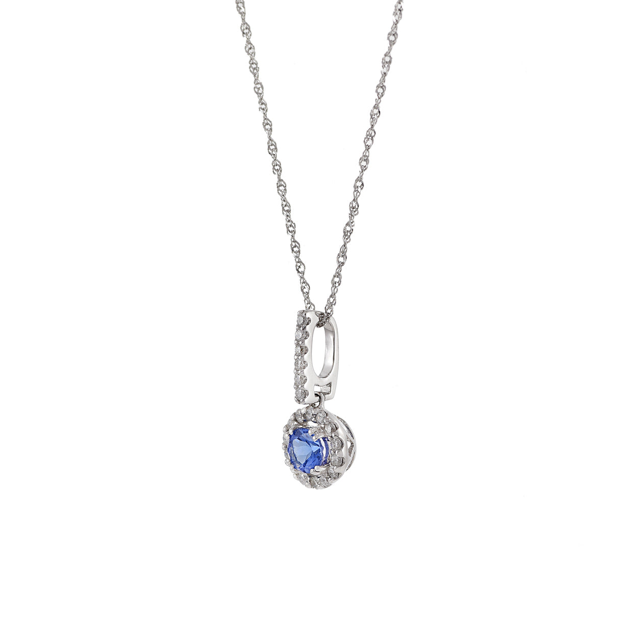 14KT White Gold Tanzanite And Diamond Pendant With Chain