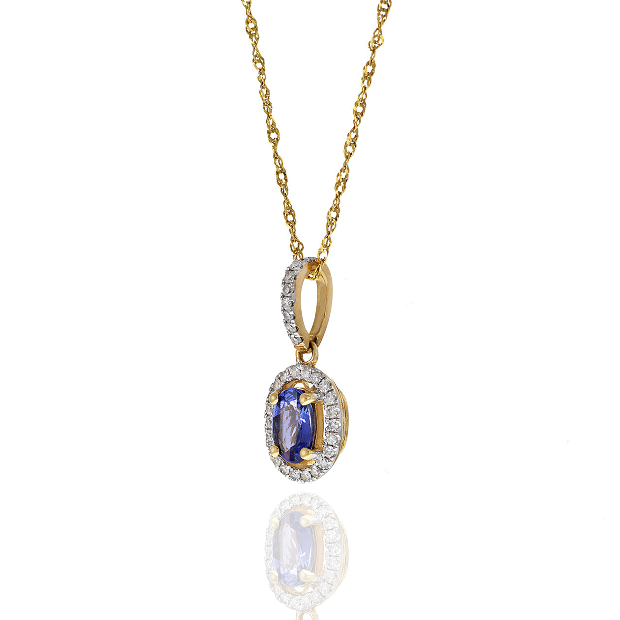 14KT Yellow Gold Oval Tanzanite and Diamond Pendant