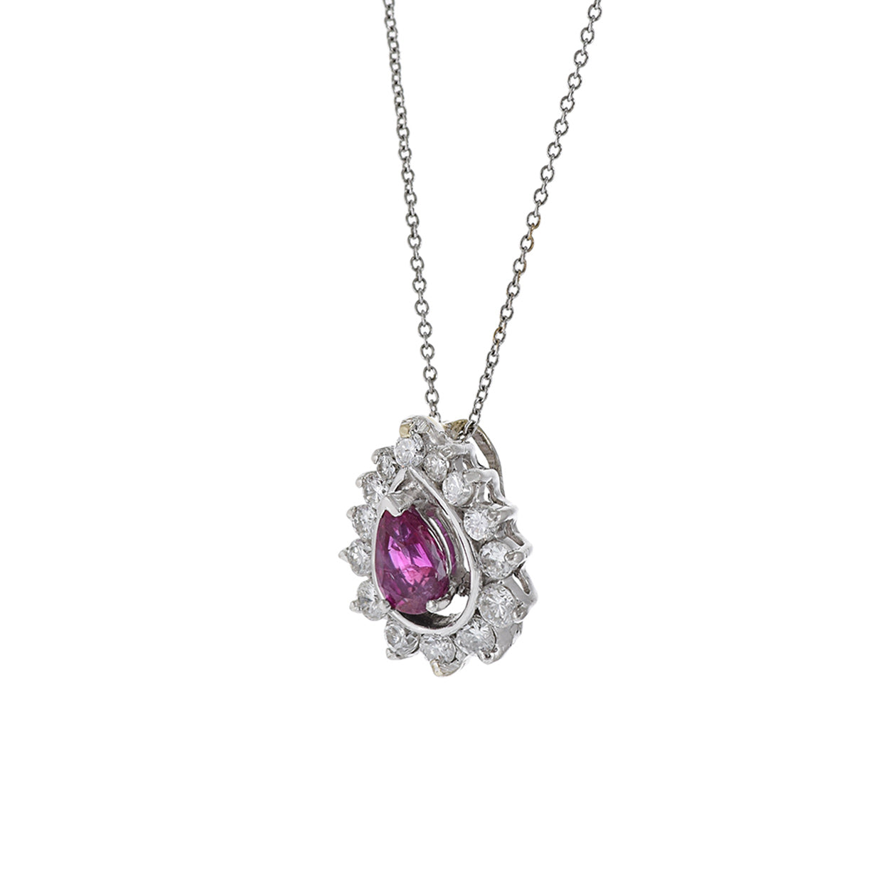 14KT White Gold Pear Shaped Ruby And Diamond Pendant