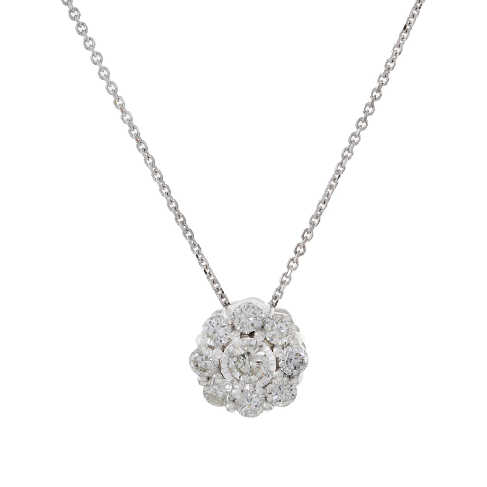 14KT White Gold Cluster Diamond Pendant Necklace