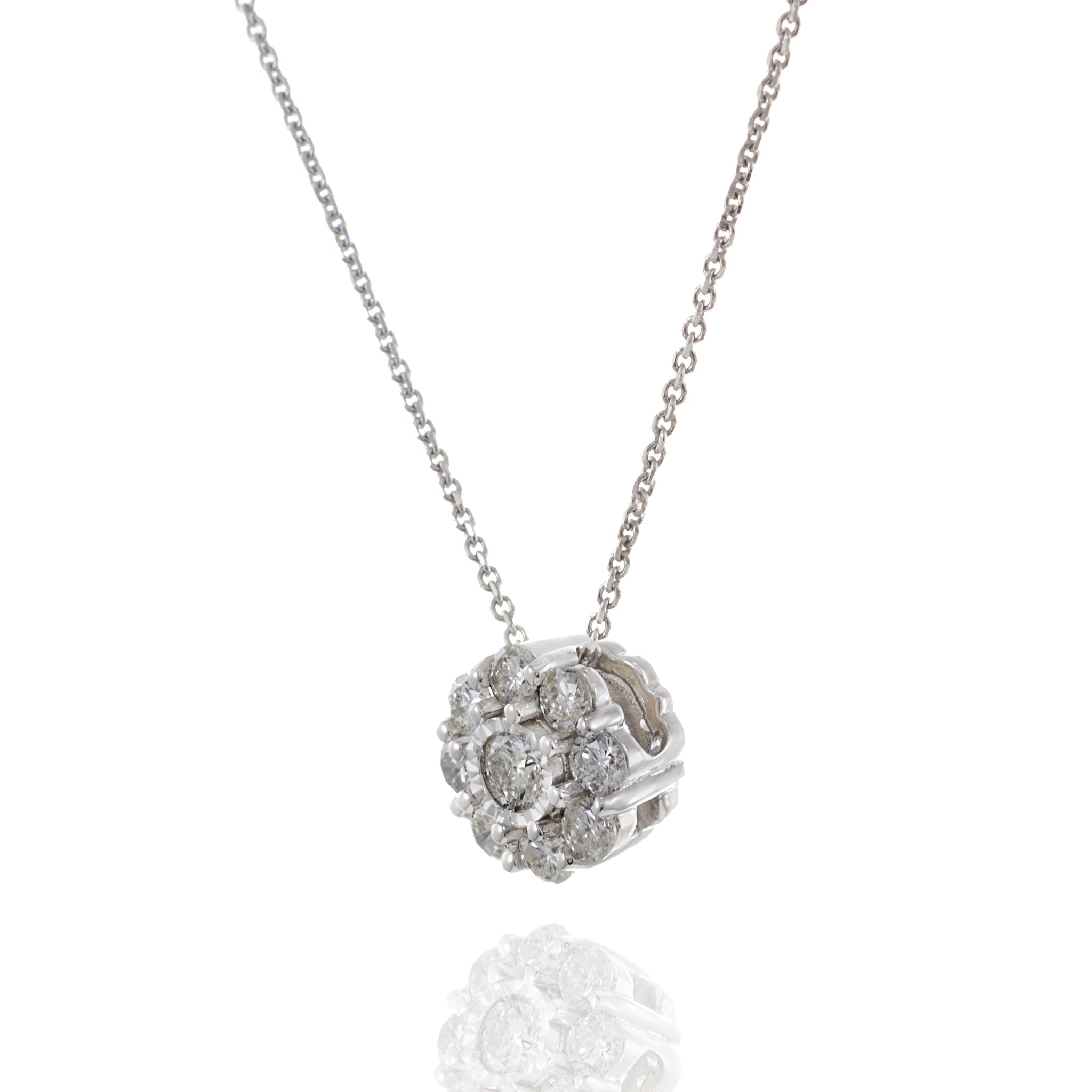 14KT White Gold Cluster Diamond Pendant Necklace