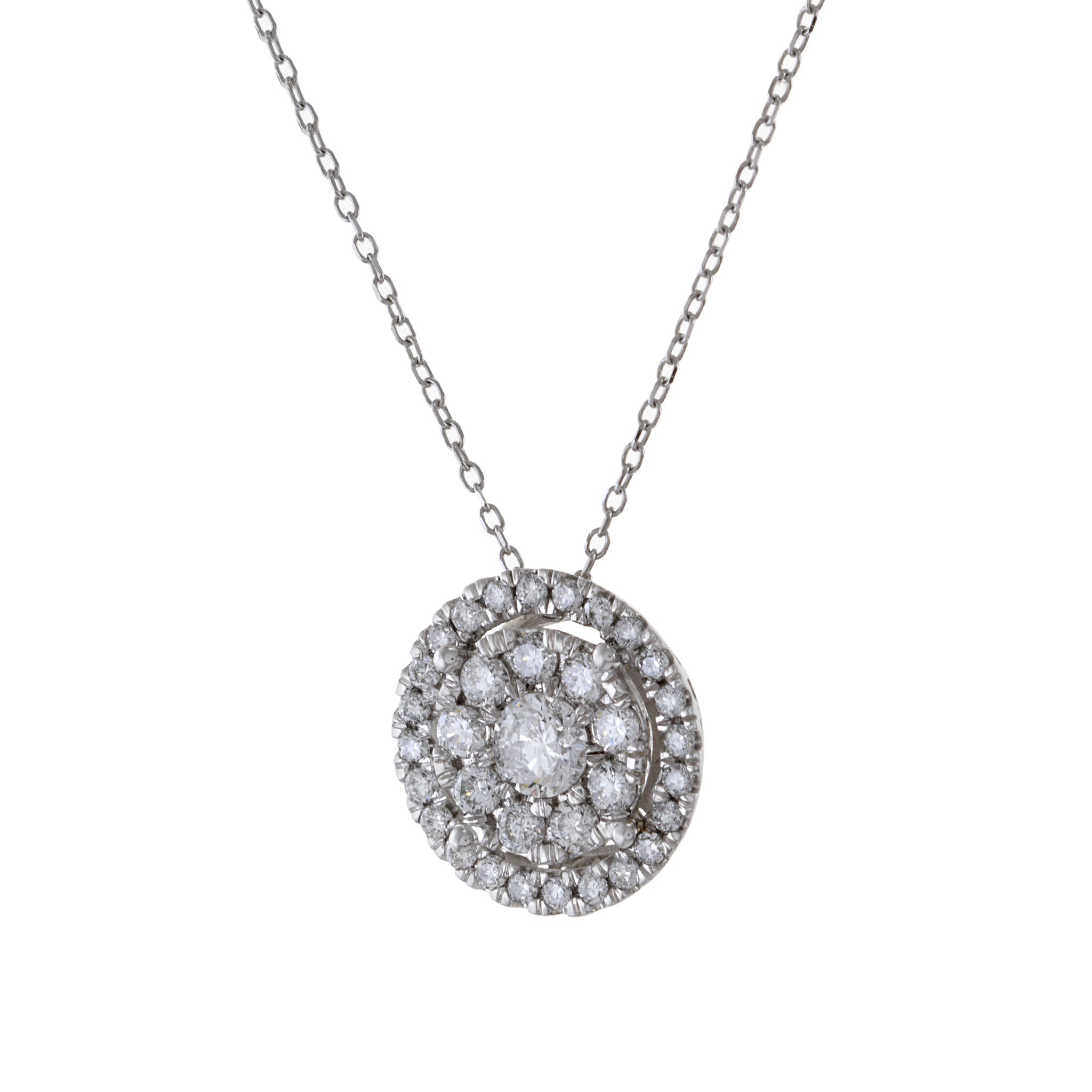 14KT White Gold Halo Cluster Diamond Pendant Necklace