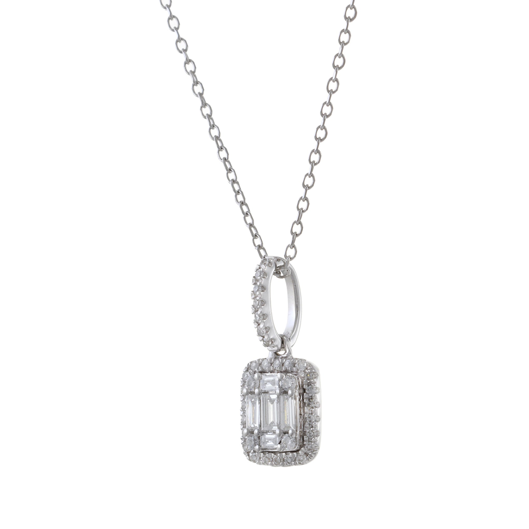 14KT White Gold Multi Emerald Cut Diamond Pendant Necklace