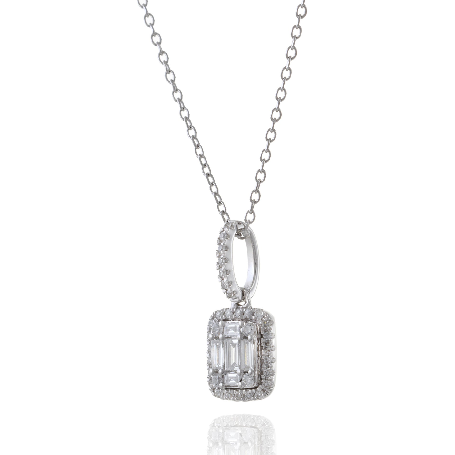 14KT White Gold Multi Emerald Cut Diamond Pendant Necklace