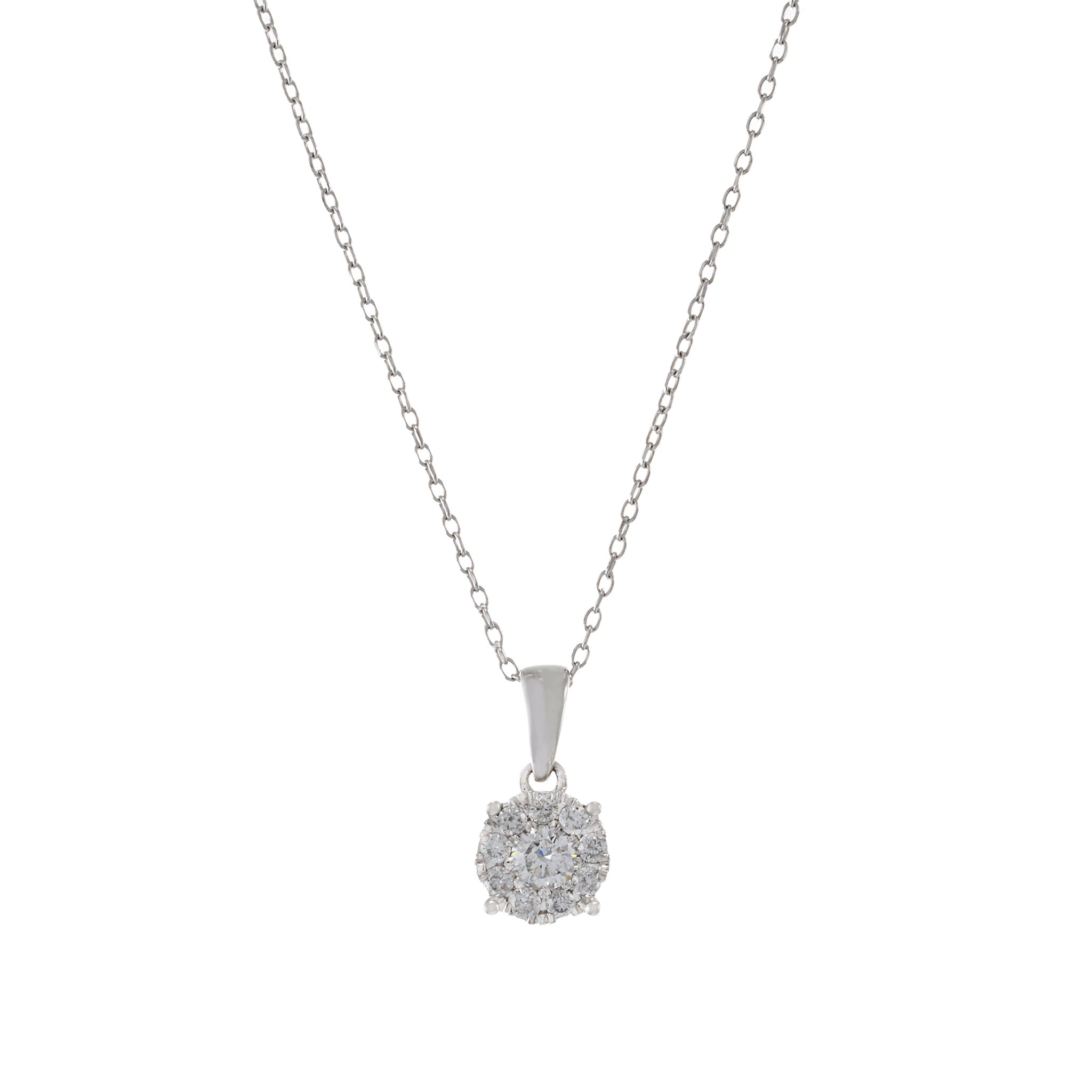 14KT White Gold Round Cluster Diamond Pendant