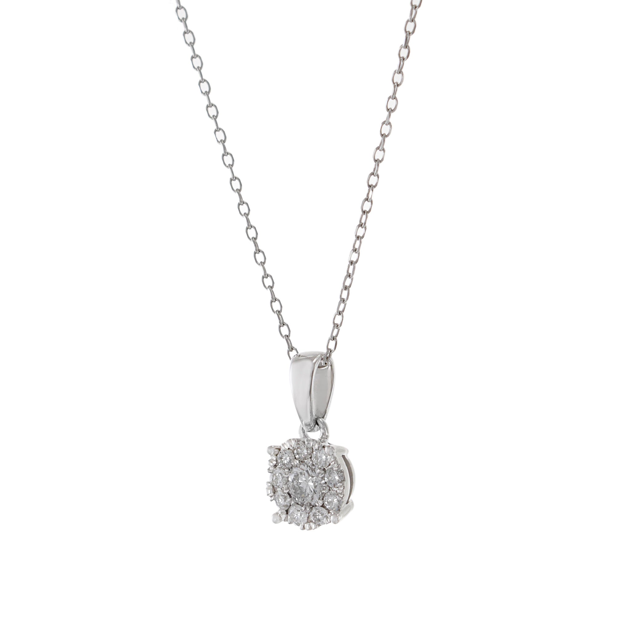 14KT White Gold Round Cluster Diamond Pendant