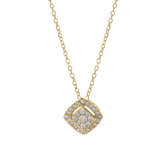 14KT Yellow Gold Cushion Style Halo Necklace