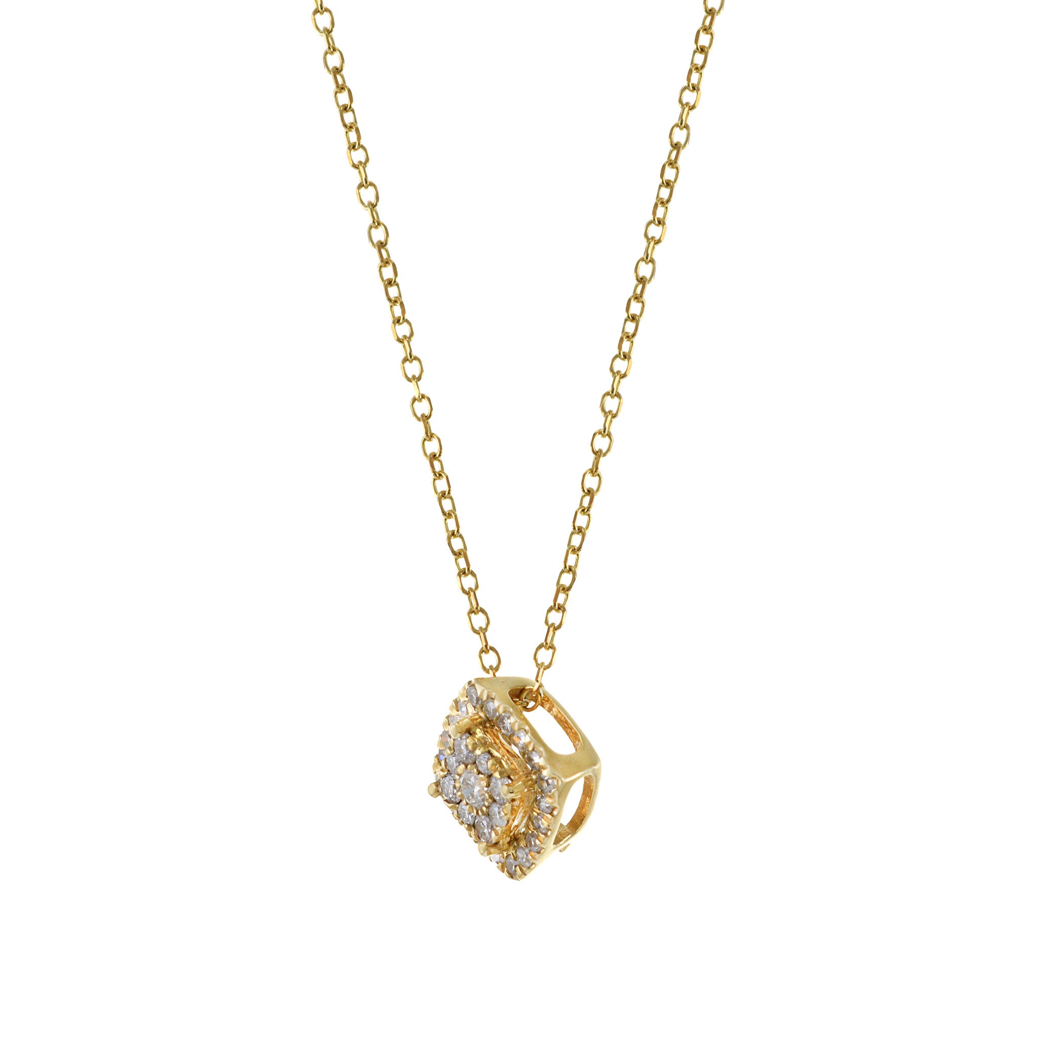 14KT Yellow Gold Cushion Style Halo Necklace