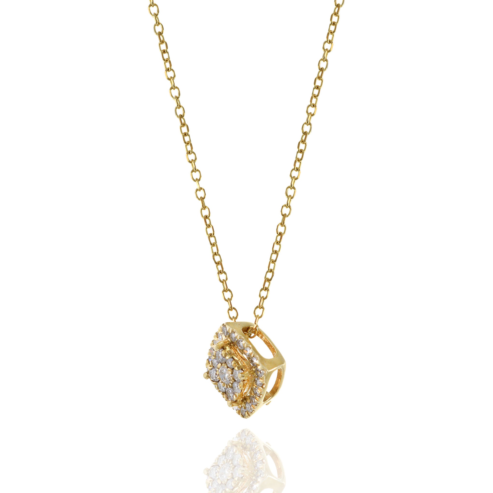 14KT Yellow Gold Cushion Style Halo Necklace