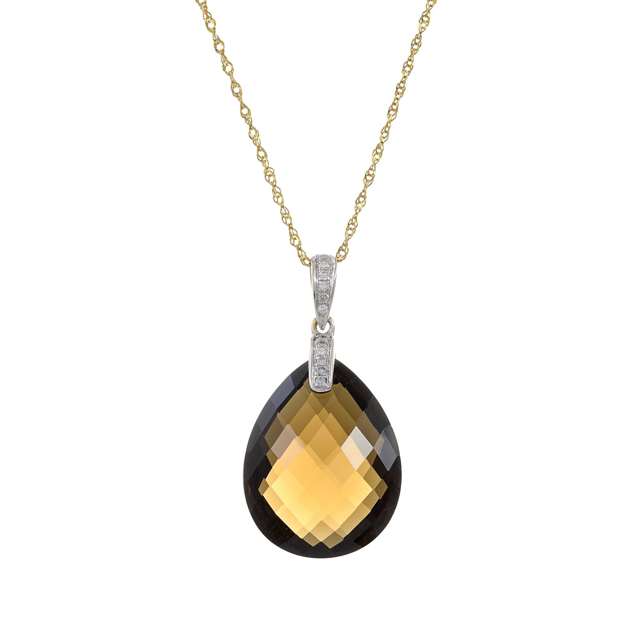 14KT Yellow Gold Smokey Topaz And Diamond Necklace