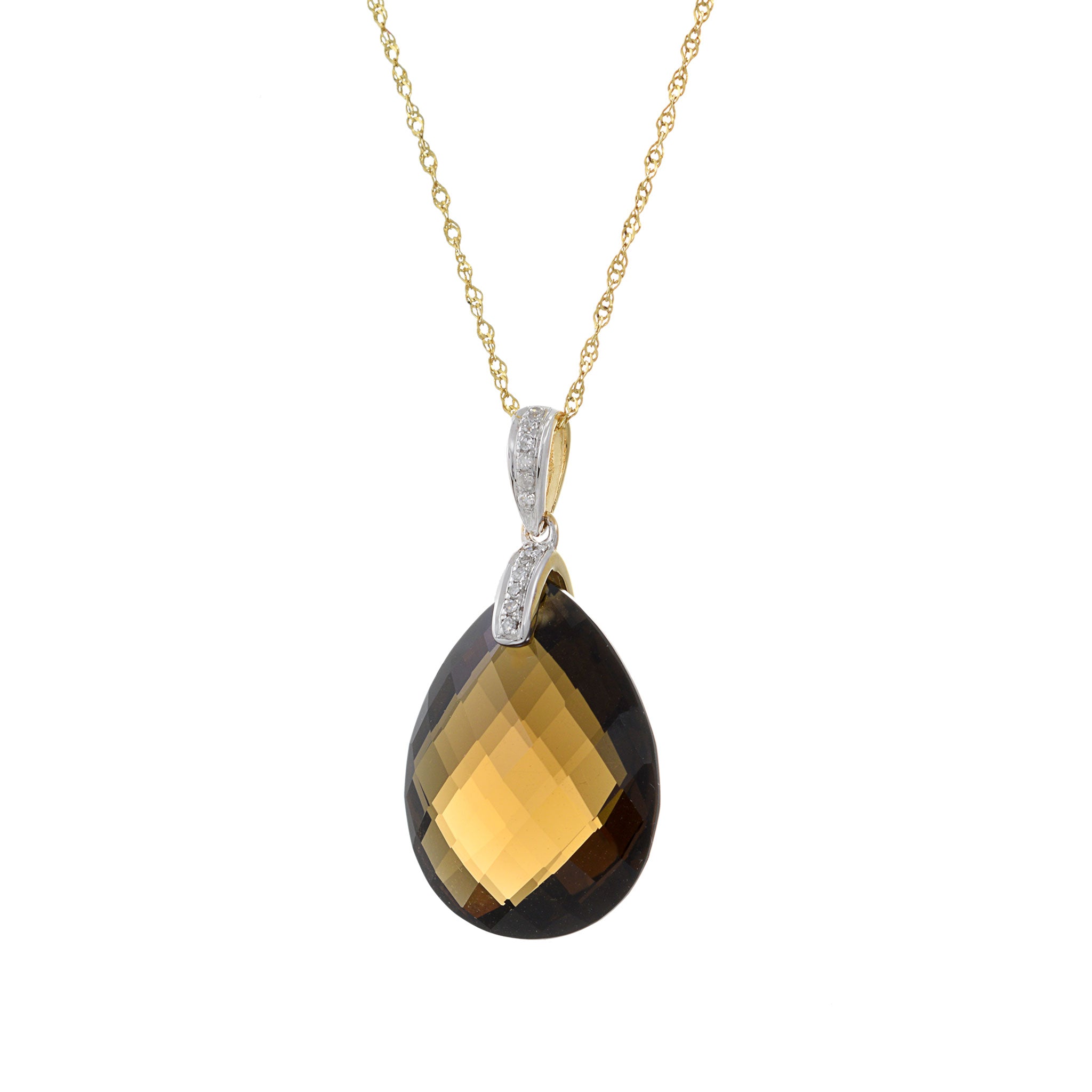 14KT Yellow Gold Smokey Topaz And Diamond Necklace