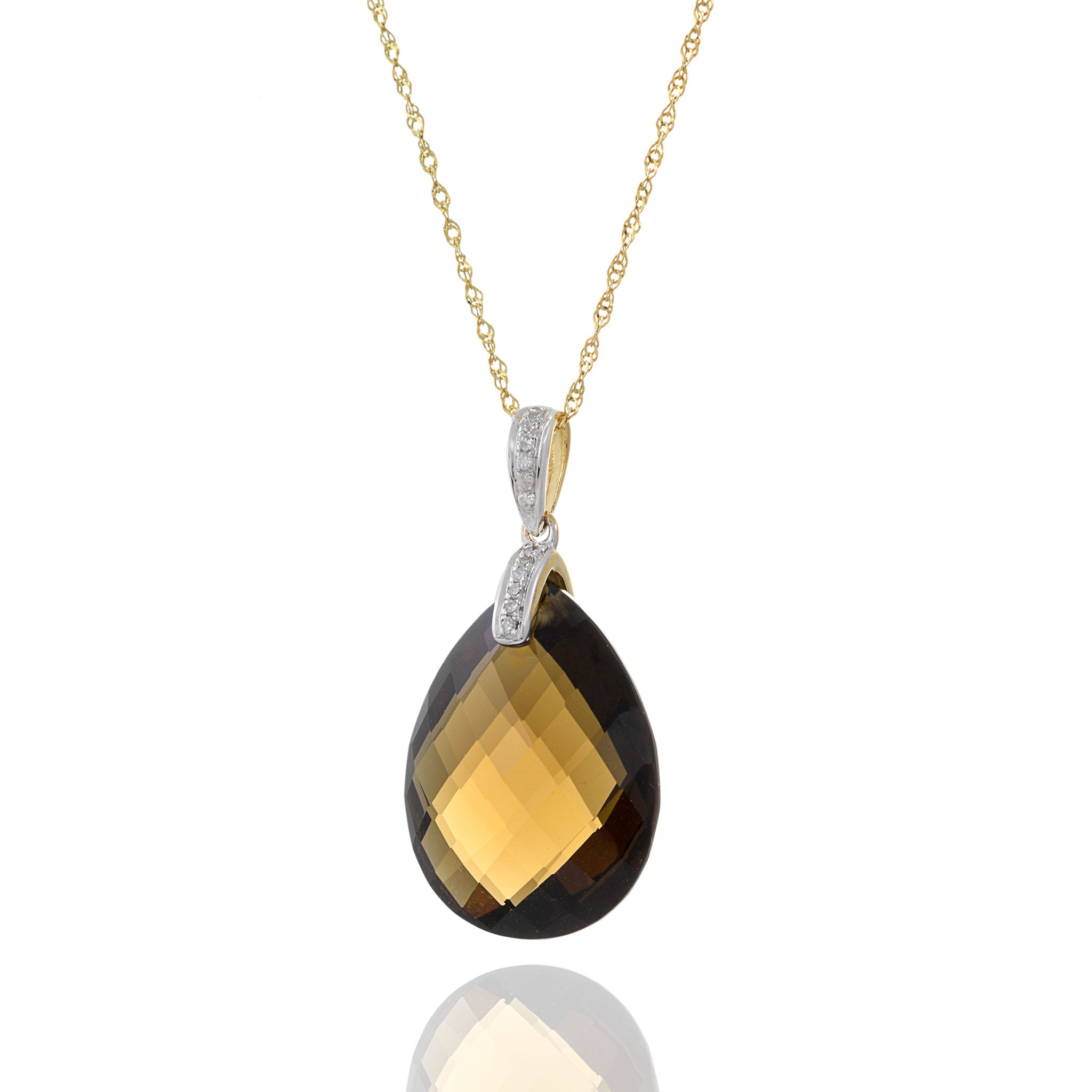 14KT Yellow Gold Smokey Topaz And Diamond Necklace