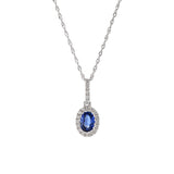 14KT White Gold Blue Sapphire And Diamond Pendant Necklace