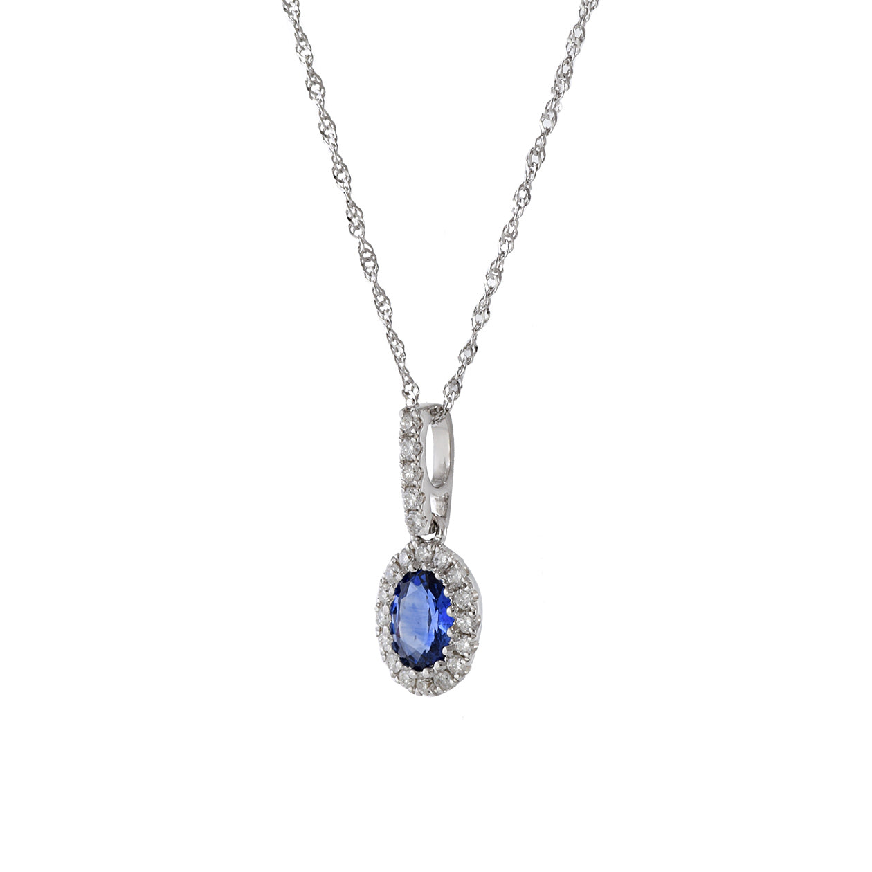 14KT White Gold Blue Sapphire And Diamond Pendant Necklace