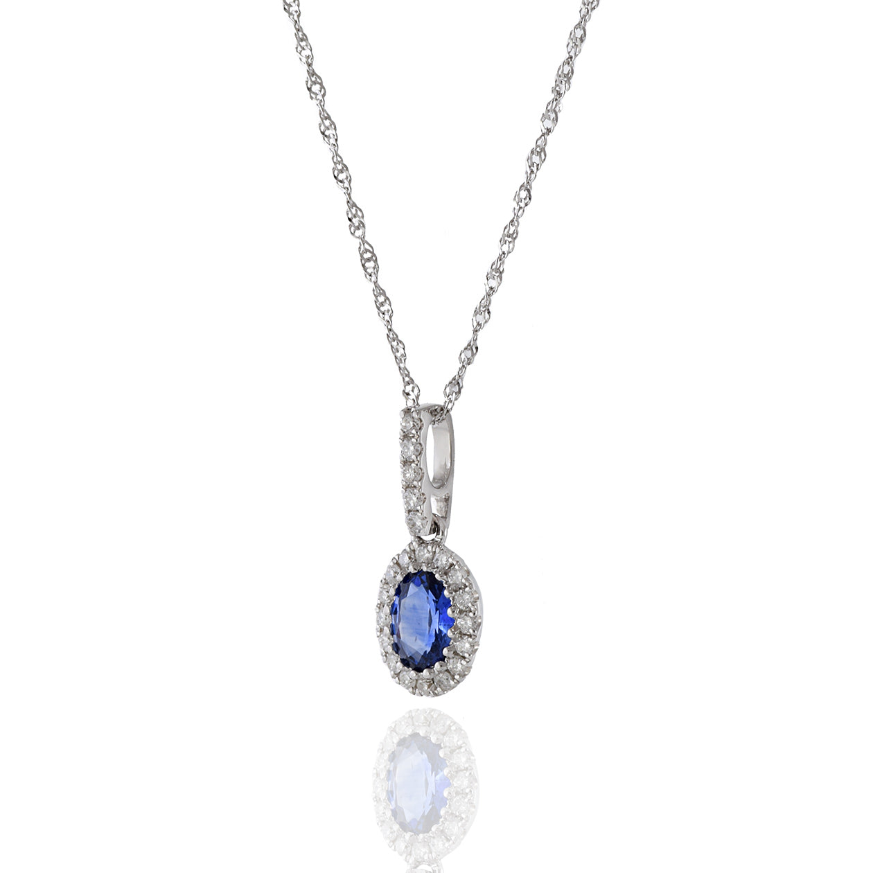 14KT White Gold Blue Sapphire And Diamond Pendant Necklace