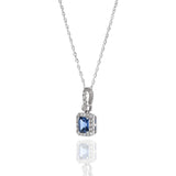 14KT White Gold Emerald Cut Sapphire And Diamond Necklace