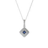 14KT White Gold Sapphire And Diamond Pendant Necklace