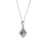 14KT White Gold Sapphire And Diamond Pendant Necklace