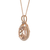 14KT Rose Gold Morganite and Diamond Drop Pendant with Chain