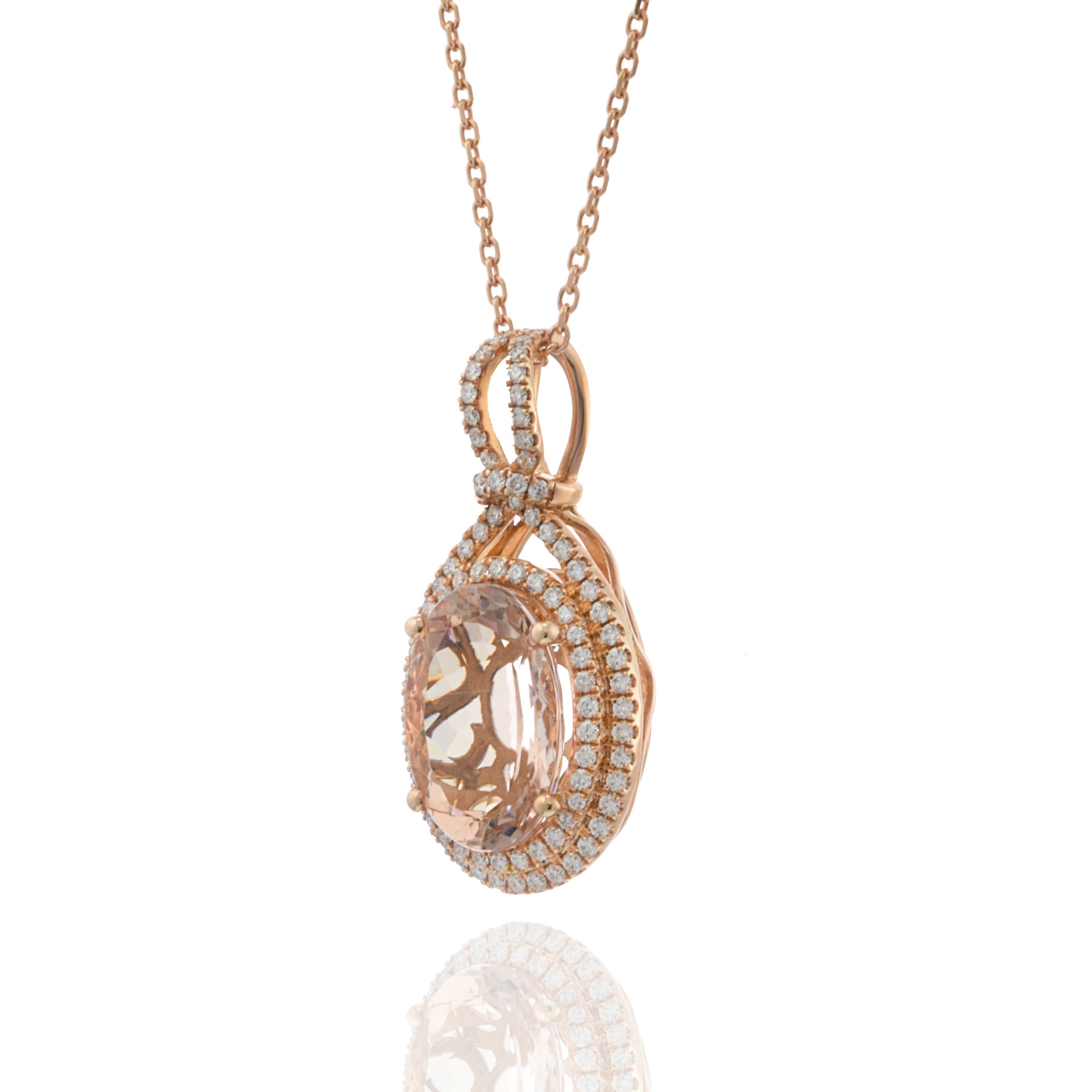 14KT Rose Gold Morganite and Diamond Drop Pendant with Chain