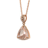 14KT Rose Gold Oval Morganite and Diamond Pendant with Chain