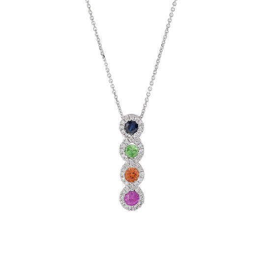 14KT White Gold Multi Sapphire And Diamond Pendant With Chain