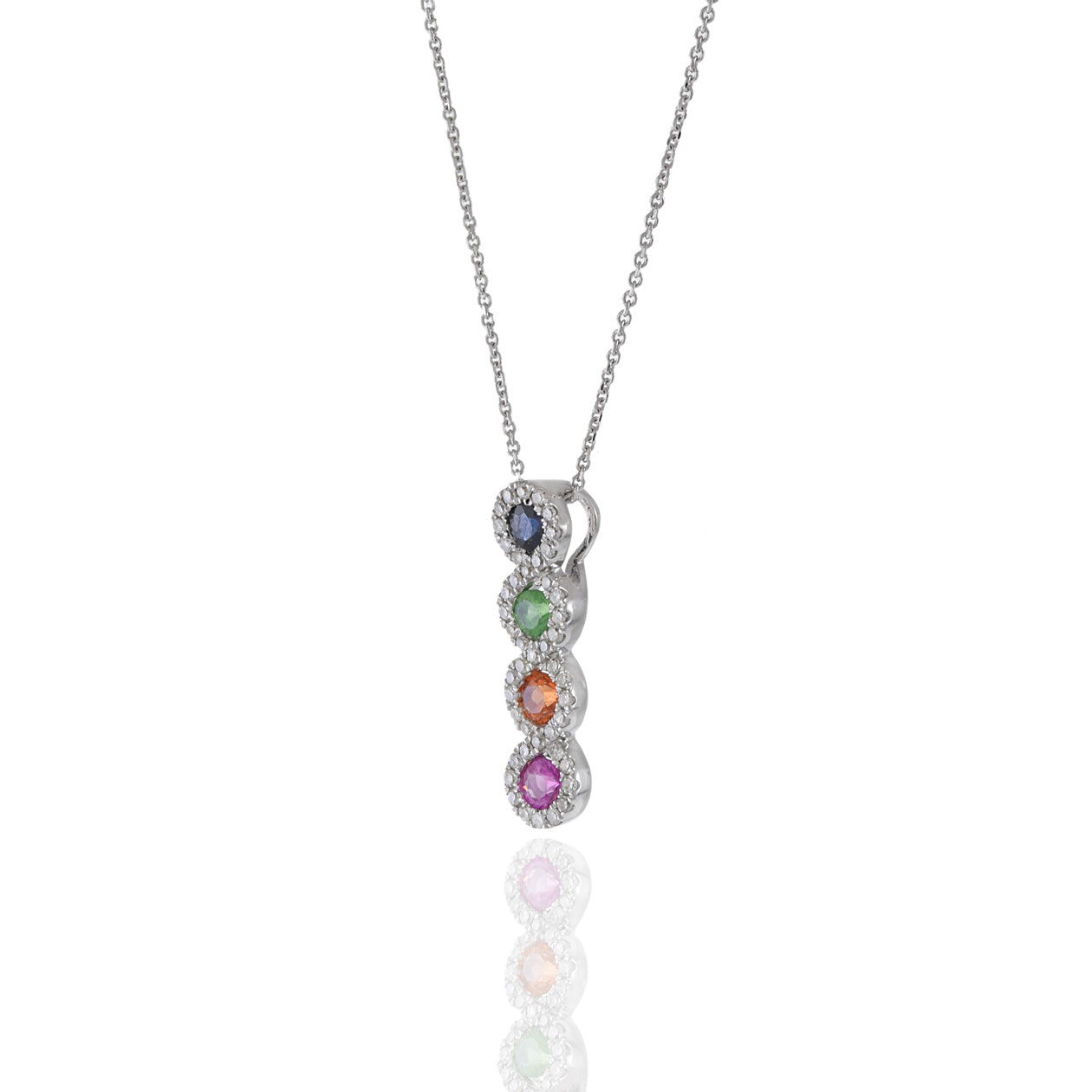 14KT White Gold Multi Sapphire And Diamond Pendant With Chain