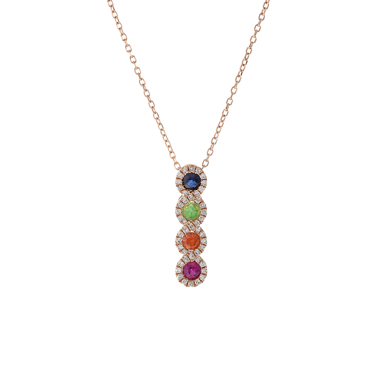 14KT Rose Gold Pendant With Multi Color Sapphire