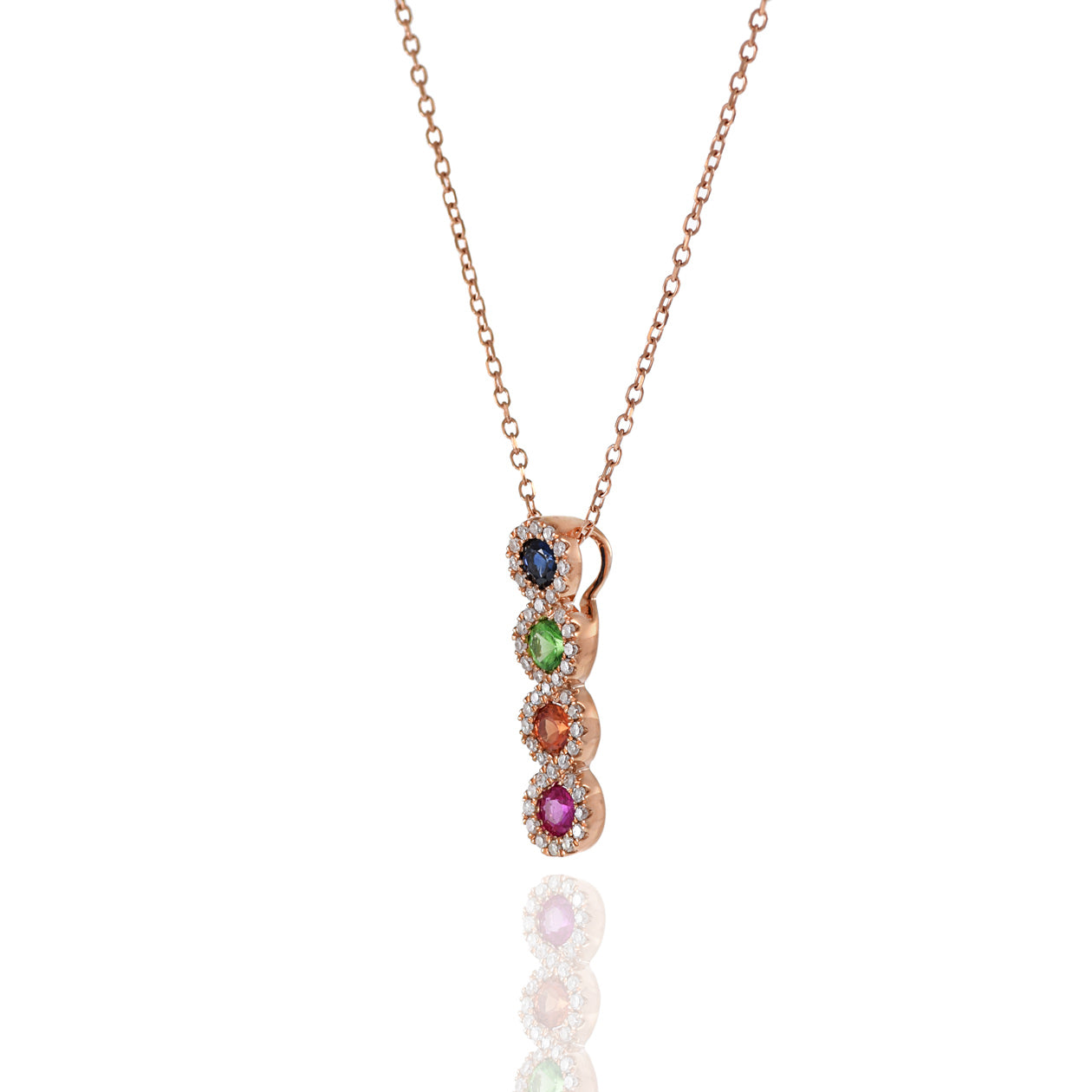 14KT Rose Gold Pendant With Multi Color Sapphire