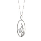 14KT White Gold Oval Fancy Design Pendant Necklace