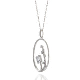 14KT White Gold Oval Fancy Design Pendant Necklace