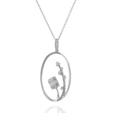 14KT White Gold Oval Fancy Design Pendant Necklace