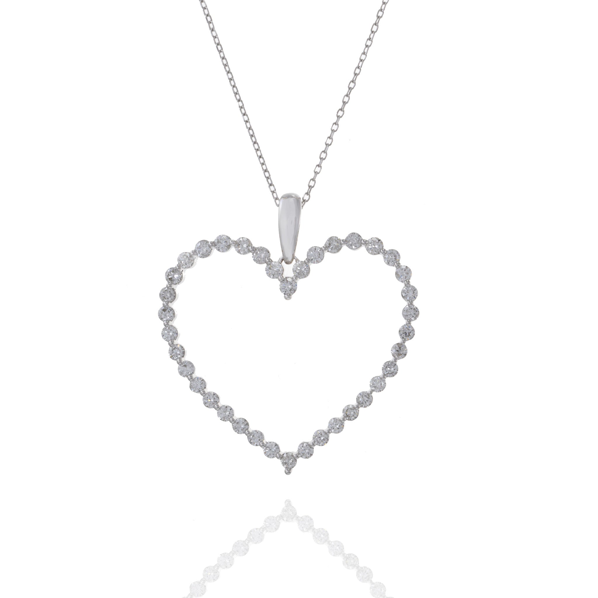 14KT White Gold Open Heart Diamond Pendant