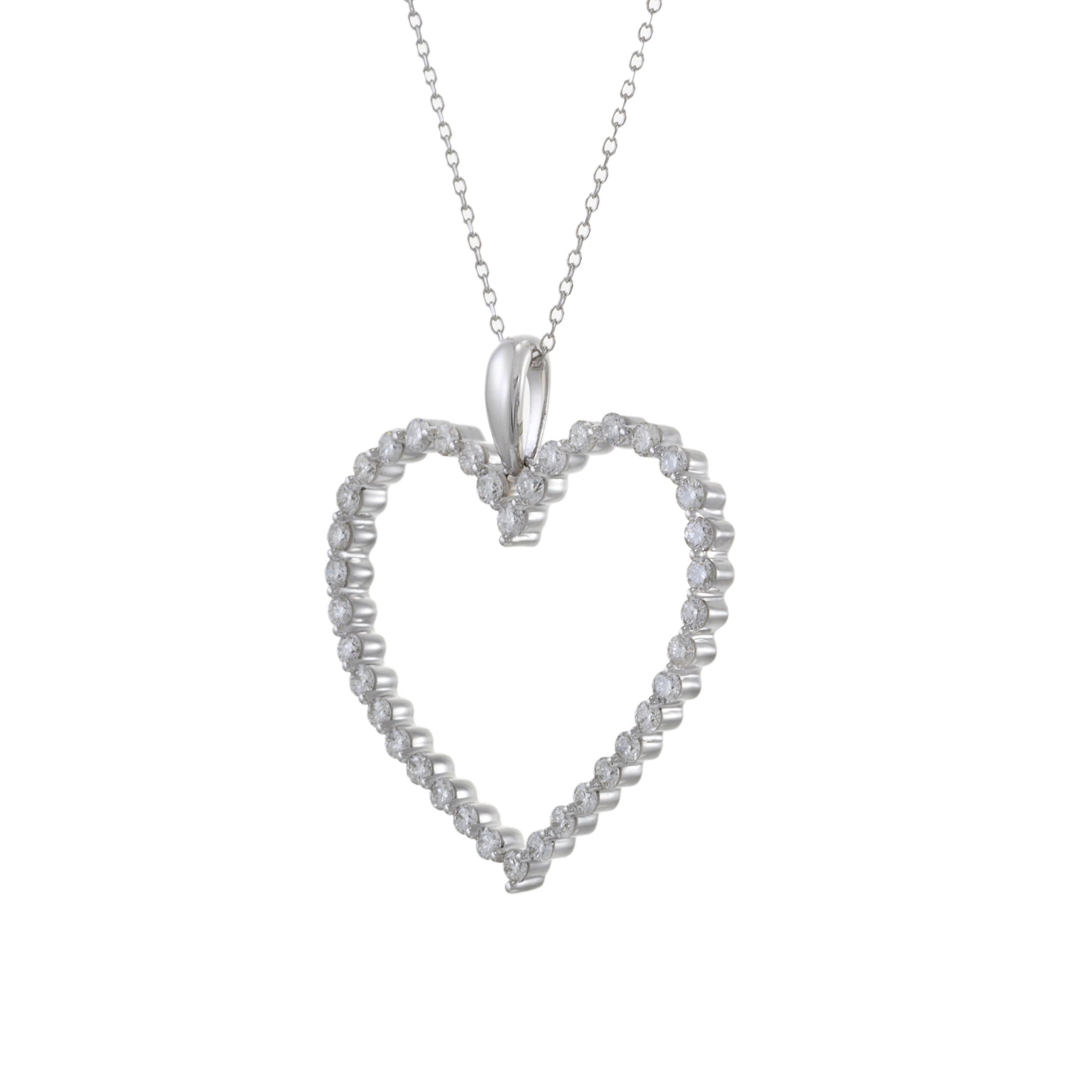 14KT White Gold Open Heart Diamond Pendant