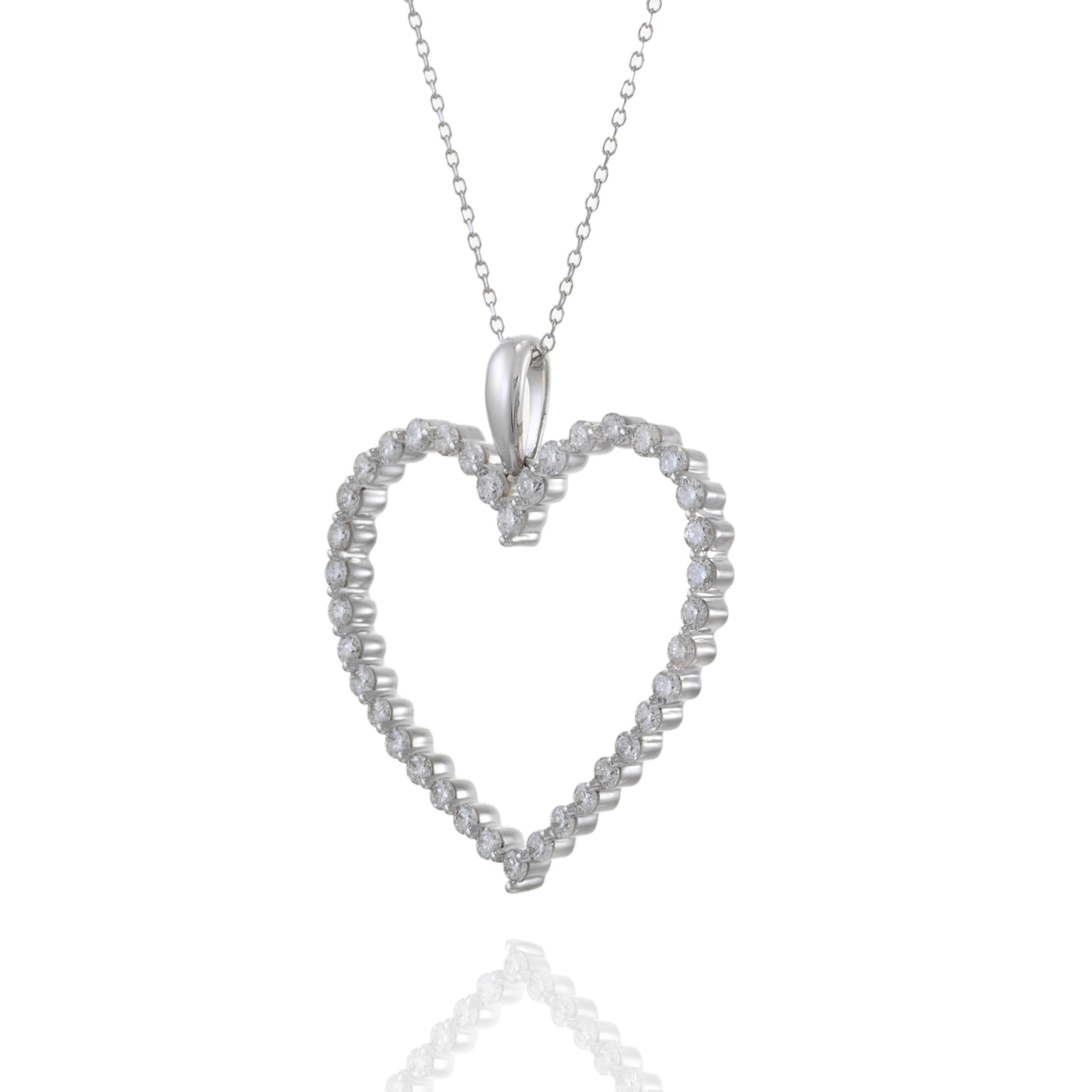 14KT White Gold Open Heart Diamond Pendant