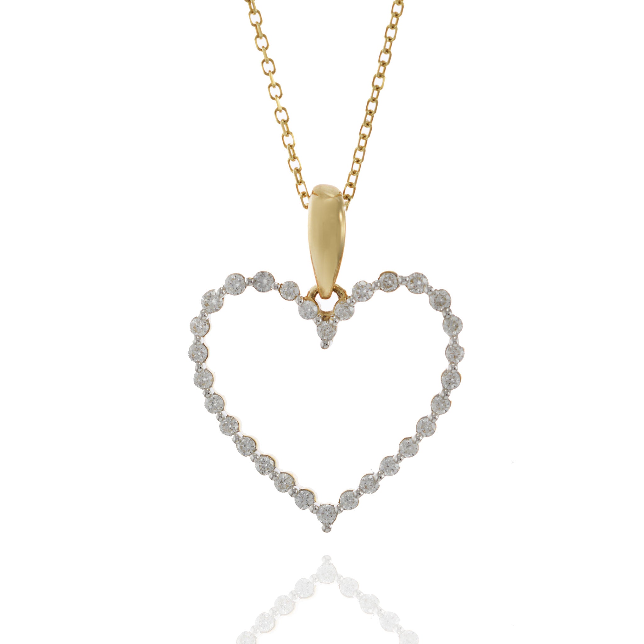 14KT Yellow Gold Open Heart Diamond Pendant